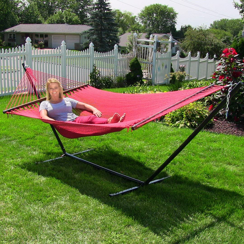 Sunnydaze Polyester Rope Hammock, Large Double Wide Two Person with Spreader Bars - for Outdoor Patio, Yard, and Porch - Red Home & Garden > Lawn & Garden > Outdoor Living > Hammocks Sunnydaze Decor   