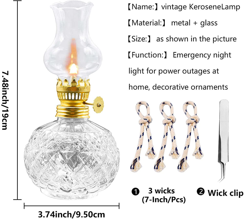 rnuie Oil Lamps for Indoor Use,Vintage Hurricane Kerosene Lamp with 3 Wicks(7-Inch/Pcs),Spherical Pineapple Lamp for Home Emergency Lighting Decor (Clear) Home & Garden > Lighting Accessories > Oil Lamp Fuel rnuie   