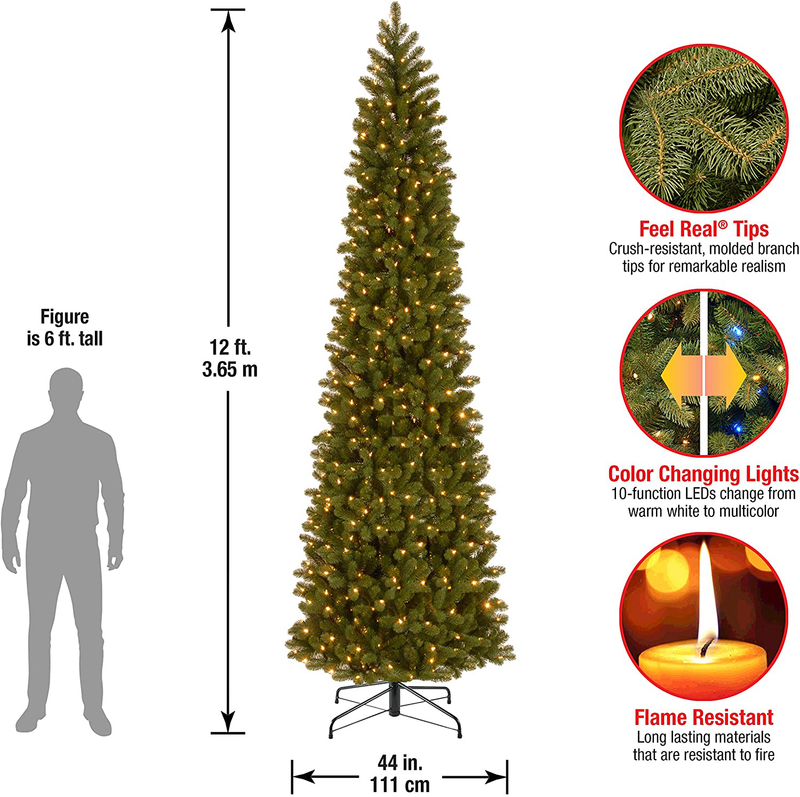National Tree Company 'Feel Real' Pre-lit Artificial Christmas Tree | Includes Pre-strung Multi-Color LED Lights and Stand | Downswept Douglas Fir Pencil Slim - 12 ft Home & Garden > Decor > Seasonal & Holiday Decorations > Christmas Tree Stands National Tree   