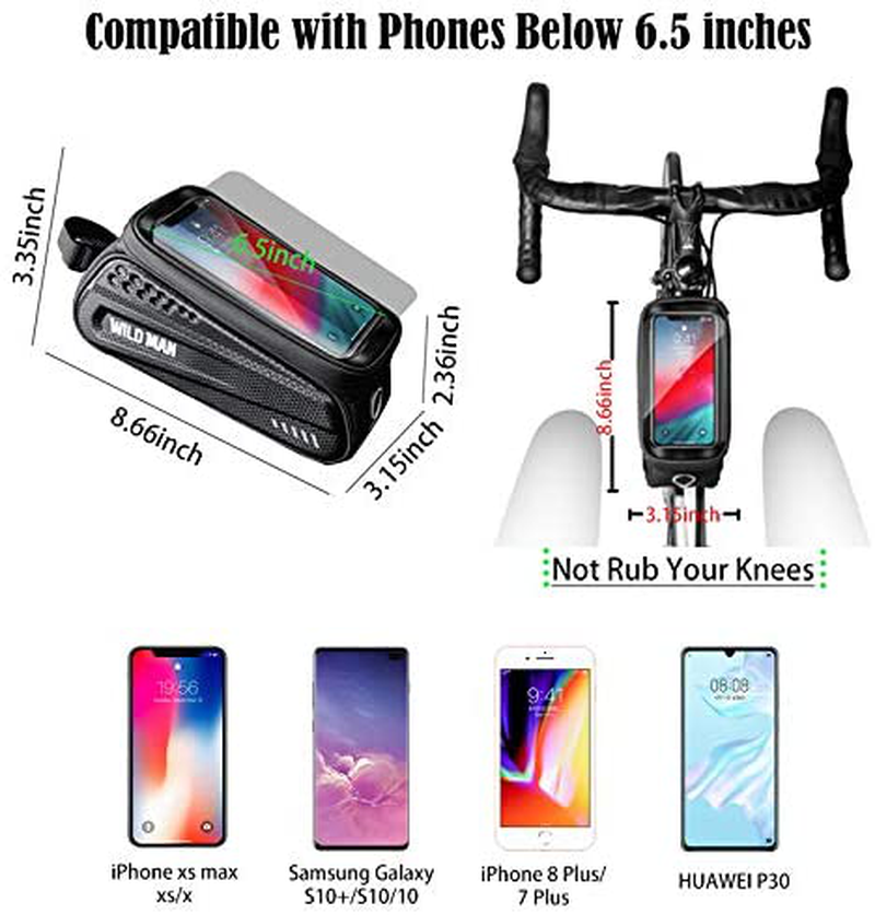 WILD MAN Bike Bicycle Bag, Waterproof Bike Phone Mount Bag Front Frame Top Tube Handlebar Bag with Touch Screen Holder Case for Android/iPhone Cellphones 6.5”, Bike Accessories for Adult Bikes Sporting Goods > Outdoor Recreation > Cycling > Bicycles WILD MAN   