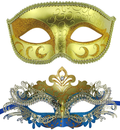 Couple Masquerade Metal Masks Venetian Halloween Costume Mask Mardi Gras Mask Apparel & Accessories > Costumes & Accessories > Masks Coddsmz Gold+gold-blue  