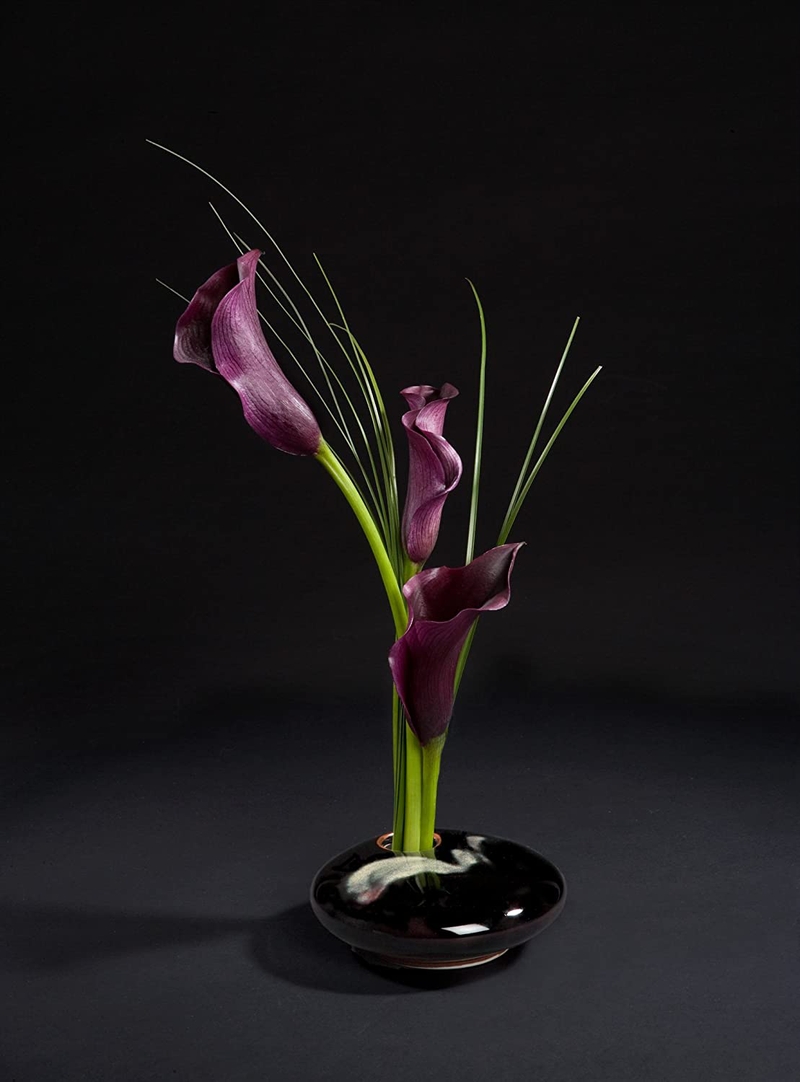 Georgetown Pottery Small Round Ikebana Flower Vase, Black Wave Home & Garden > Decor > Vases Georgetown Pottery   