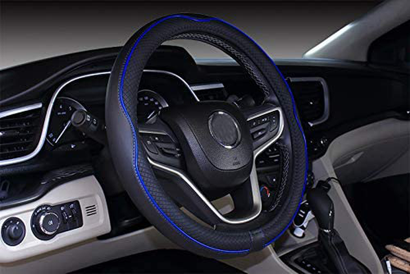 Mayco Bell Microfiber Leather Car Medium Steering wheel Cover (14.5''-15'',Black Dark Blue) Vehicles & Parts > Vehicle Parts & Accessories > Vehicle Maintenance, Care & Decor > Vehicle Decor > Vehicle Steering Wheel Covers Mayco Bell   