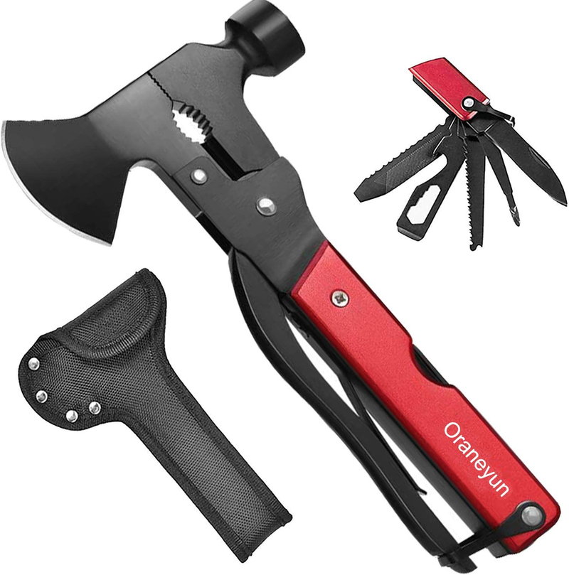 Oraneyun Multitool Camping Accessories, 16 in 1 Survival Gear Tools, Hammer Multitool Outdoor Hunting Hiking, Gifts for Men Dad, Hatchet Multitool with Axe Knife Plier Bottle Opener Saw Screwdriver Sporting Goods > Outdoor Recreation > Camping & Hiking > Camping Tools Oraneyun Red  