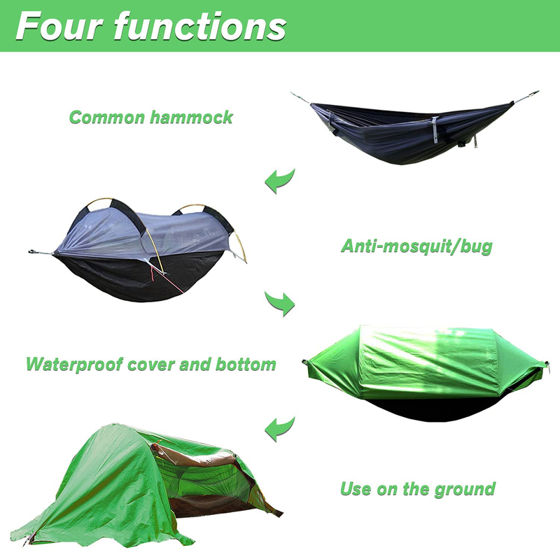 OHMU Camping Hammock with Mosquito Net and Rainfly Cover Portable Hammock Tent(Green)