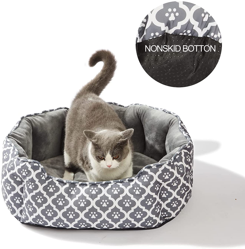 LUCKITTY Cat Bed,Soft Velvet & Waterproof Oxford Two-Sided Cushion, Easy Washable,Oval Geometric Pet Beds for Indoor Cats or Small Animas