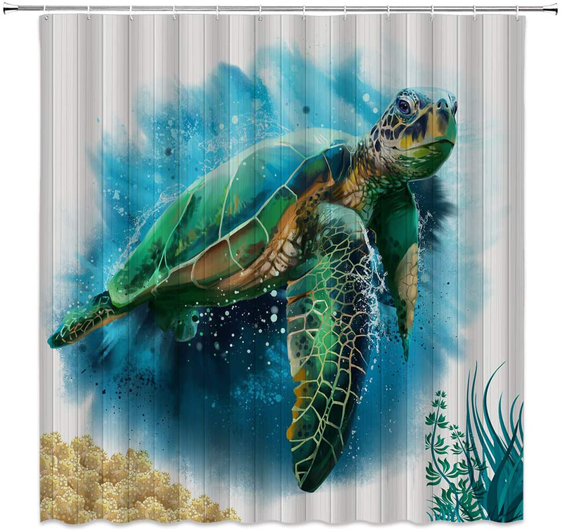Nautical Biological Theme Shower Curtain Blue Ocean Sea Turtles Octopus Seahorse Beach Coral Reef Vintage Nautical Map Christmas New Year Decoration Bathroom Curtain with Hooks , Teal,70 X 70 Inch Home & Garden > Decor > Seasonal & Holiday Decorations& Garden > Decor > Seasonal & Holiday Decorations QYVLHD Blue Green Yellow 90 X 71 Inch 
