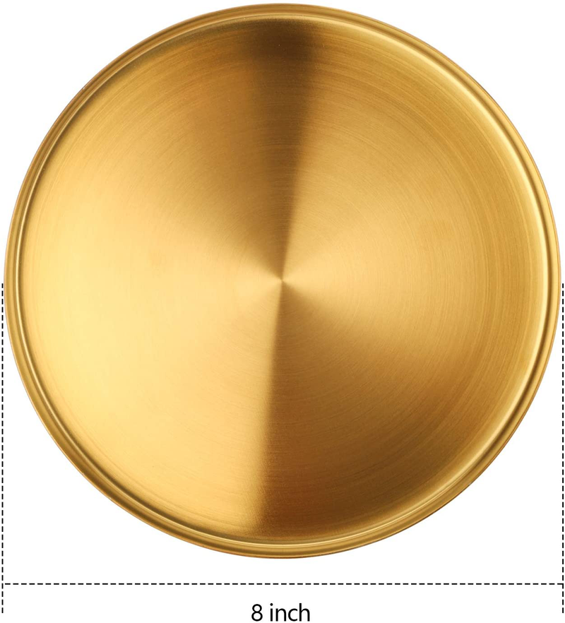 Jucoan 8 Inch Round Gold Serving Tray, Metal Decorative Vanity Tray, Bathroom Storage Organizer Tray for Perfume Jewelry Food Coffee Tea Candle Home & Garden > Decor > Decorative Trays Jucoan   