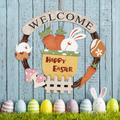 Super Holiday Easter Decorations, Welcome Happy Sign Wreaths Hanging Ornaments for Front Door, for Farmhouse Home Wall Porch Decor, Gift Supplies - Retro. Home & Garden > Decor > Seasonal & Holiday Decorations Super Holiday Rabbit Easter  