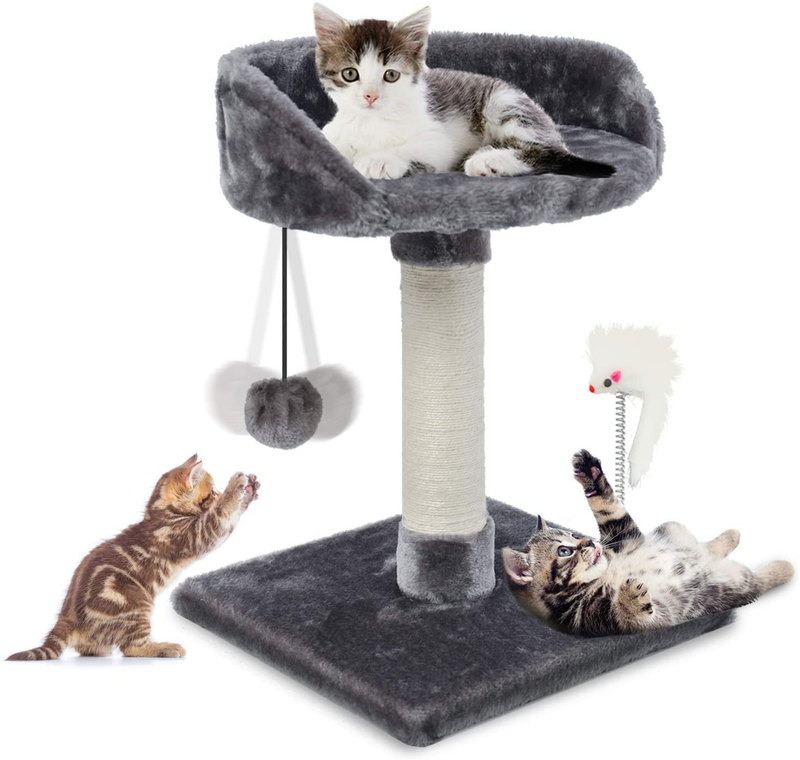 ECOCONUT Cat Scratching Posts with Bed for Kittens, Cat Tower Bed, Cat Activity Tree with Natural Sisal Post, Plush Platform Bed, Hanging Balls and Spring Plush Mouse Toy