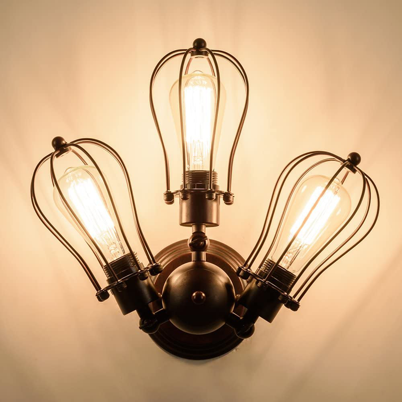 Luling Vintage Ceiling Light Industrial, Chandeliers Adjustable Socket Metal Wire Cage Lamp Semi-Flush Mount Rustic Ceiling Light Metal Lamp Fixtures (No Bulb) (With 3 Light) (Rust Color) (Rust)