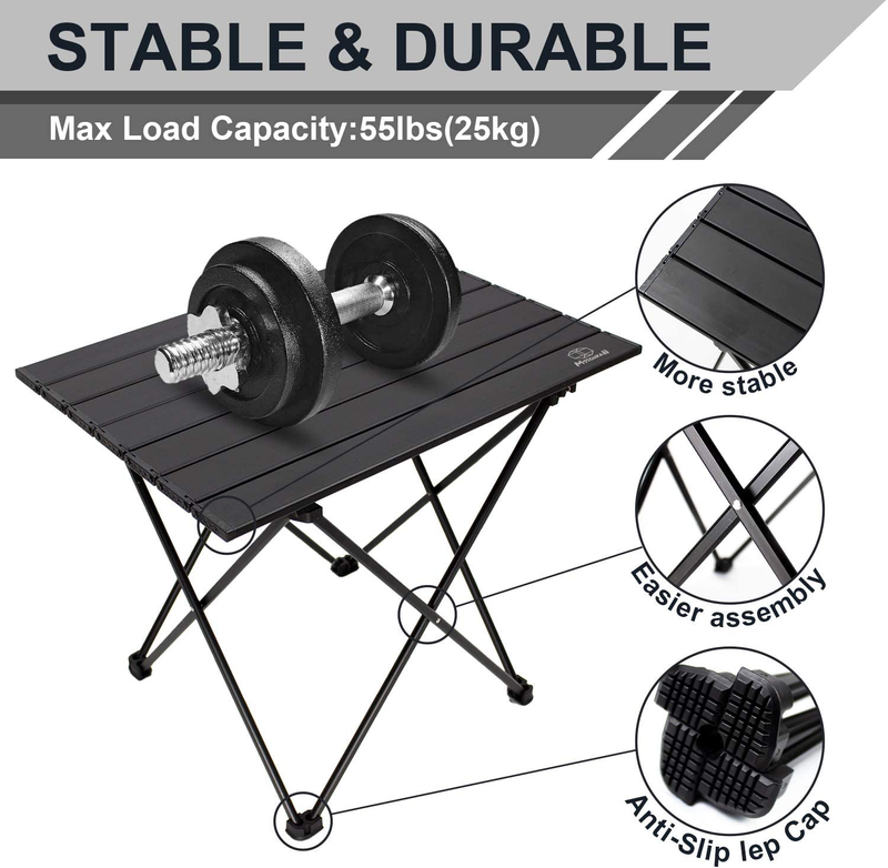 MSSOHKAN Camping Table Folding Portable Camp Side Table Aluminum Lightweight Carry Bag Beach Outdoor Hiking Picnics BBQ Cooking Dining Kitchen Black Medium Sporting Goods > Outdoor Recreation > Camping & Hiking > Camp Furniture MSSOHKAN   