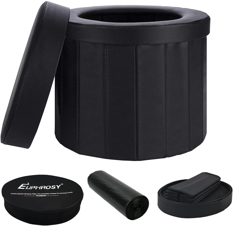 Euphrosy Portable Toilet Xxl,Camping Toilet with a Free Handbag & 12 Toilet Garbage Bags, Compact Camping Toilet Applicable to Camping/Boat/Road Trips/Beach Sporting Goods > Outdoor Recreation > Camping & Hiking > Portable Toilets & ShowersSporting Goods > Outdoor Recreation > Camping & Hiking > Portable Toilets & Showers Euphrosy Oval,Leather,Large  