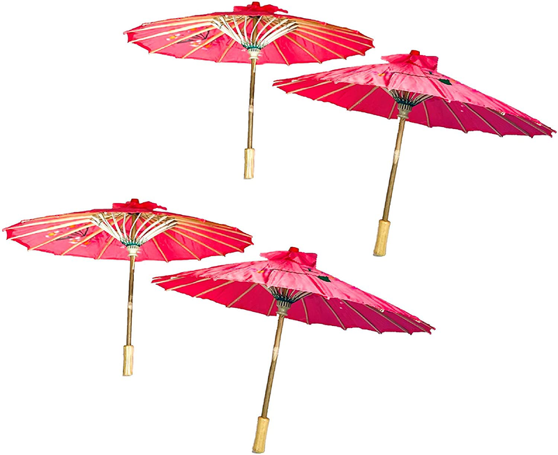 TJ Global PACK OF 4 Japanese Chinese Kids Size 22" Umbrella Parasol For Wedding Parties, Photography, Costumes, Cosplay, Decoration And Other Events - 4 Umbrellas (Hot Pink) Home & Garden > Lawn & Garden > Outdoor Living > Outdoor Umbrella & Sunshade Accessories TJ Global   