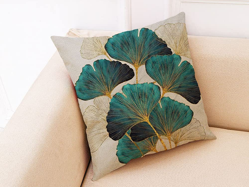 Throw Pillow Cover Plant Leaves - 18 X 18 Inch Teal Gold Pillow Cushion Cover - Set of 2 Square Hidden Zipper Cushion Case, Great for Sofa, Bedroom, Yard, Living Room Decor (Teal and Gold, 18"X18") Home & Garden > Decor > Chair & Sofa Cushions F Finerease   