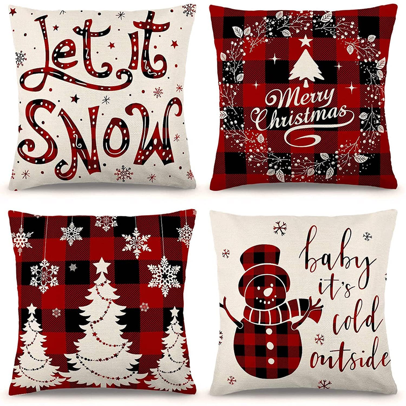 Christmas Decorations Pillow Covers 18x18 Inch Set of 4 for Home Decor Farmhouse Black and Red Buffalo Plaid Pillow Covers Holiday Rustic Linen Pillow Case Throw Pillow Covers for Sofa Couch ZJHAI Home & Garden > Decor > Seasonal & Holiday Decorations& Garden > Decor > Seasonal & Holiday Decorations ZJHAI 18x18 Inch  