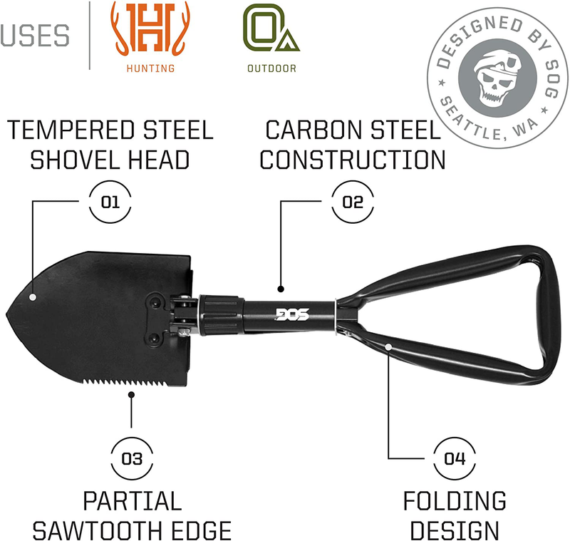 SOG Entrenching Tool- 18.25 Inch Folding Survival Shovel with Wood Saw Edge and Tactical Shovel Carry Case- Black (F08-N) Sporting Goods > Outdoor Recreation > Camping & Hiking > Camping Tools SOG Specialty Knives   