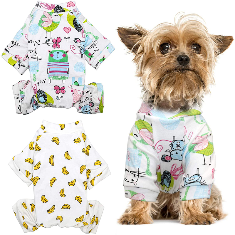 HYLYUN Puppy Pajamas 2 Packs - Adorable Puppy Clothes Soft Dog Pajamas Cotton Puppy Rompers Pet Jumpsuits Cozy Bodysuits for Small Dogs Animals & Pet Supplies > Pet Supplies > Dog Supplies > Dog Apparel HYLYUN Large（Pack of 2）  