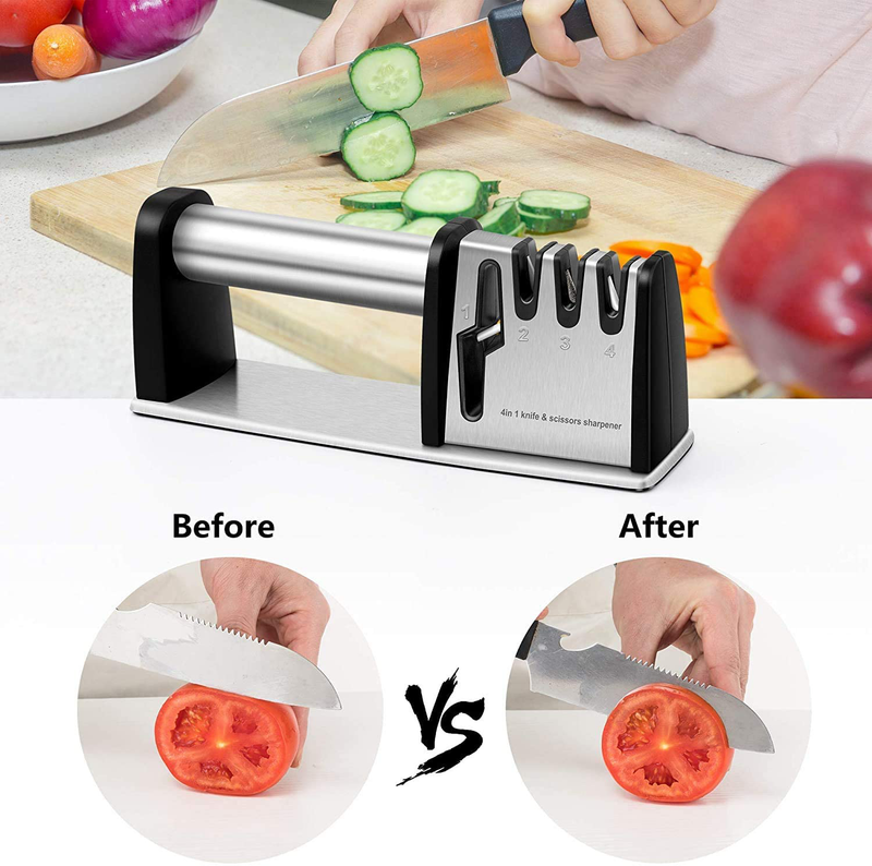 DEKEAN Knife Sharpener, 4 in 1 Kitchen Blade and Scissor Sharpening Tool, Professional Chef's Kitchen Knife Accessories and Microfiber Wipe Home & Garden > Kitchen & Dining > Kitchen Tools & Utensils > Kitchen Knives DEKEAN   