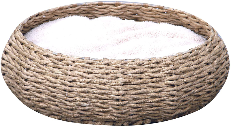 Petpals Hand Made Paper Rope round Bed for Cat/Dog/Pet Sleep with Pillow, Natural Animals & Pet Supplies > Pet Supplies > Cat Supplies > Cat Beds PetPals Round  