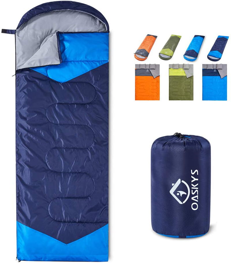 Oaskys Camping Sleeping Bag - 3 Season Warm & Cool Weather - Summer, Spring, Fall, Lightweight, Waterproof for Adults & Kids - Camping Gear Equipment, Traveling, and Outdoors  oaskys Navy Blue 29.5in x 86.6" 