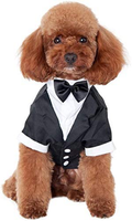 Kuoser Dog Shirt Puppy Pet Small Dog Clothes, Stylish Suit Bow Tie Costume, Wedding Shirt Formal Tuxedo with Black Tie, Dog Prince Wedding Bow Tie Suit Animals & Pet Supplies > Pet Supplies > Dog Supplies > Dog Apparel Kuoser Black S(Chest-11.41",Weight:2.5-5lb) 