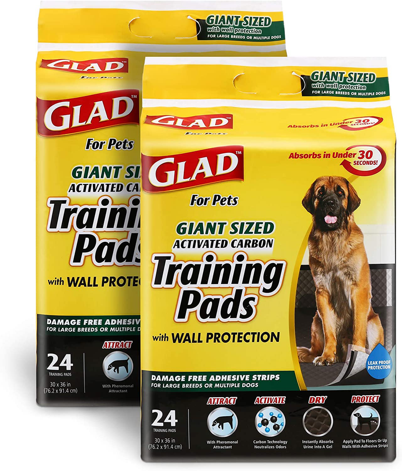 Glad for Pets Black Charcoal Puppy Pads-New & Improved Puppy Potty Training Pads That ABSORB & NEUTRALIZE Urine Instantly-Training Pads for Dogs, Dog Pee Pads, Pee Pads for Dogs, Dog Crate Pads Animals & Pet Supplies > Pet Supplies > Dog Supplies > Dog Diaper Pads & Liners Fetch for Pets Giant 24 Count - 2 PK 