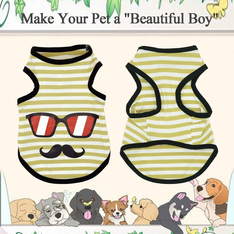 LKEX Dog Shirt Cute Summer Vest Pets Sleeveless Clothes for Small Medium Large Dogs Cats Pupy Soft Breathable Apparel Striped T-Shirts Costumes Casual Outfits （2Xl，Yellow）