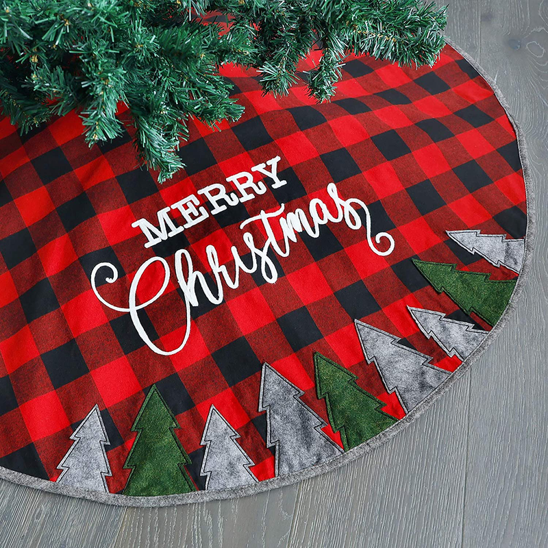 Juegoal 48 Inch Christmas Tree Skirt, Soft Red and Black Plaid Christmas Tree Mat for Xmas Party Decoration, Christmas Tree Holiday Decor Home & Garden > Decor > Seasonal & Holiday Decorations > Christmas Tree Skirts Juegoal Default Title  