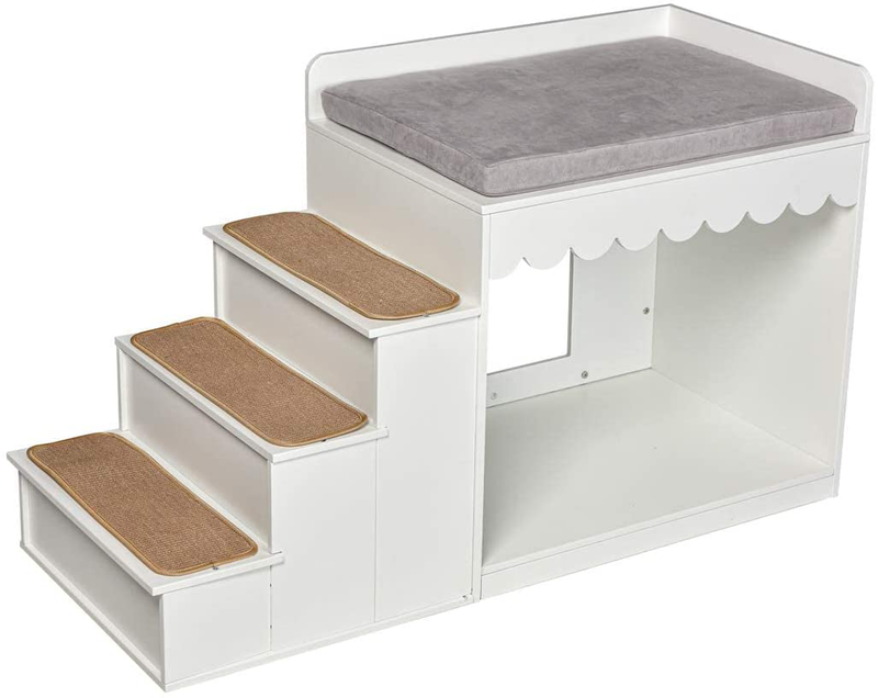 Multifunction Indoor Dog Pet Multi-Level Bed Window Perch Seat Platform Wood Stairs Bunk Bed Condo for Dog Cats 24" H White Animals & Pet Supplies > Pet Supplies > Cat Supplies > Cat Beds GDLF   
