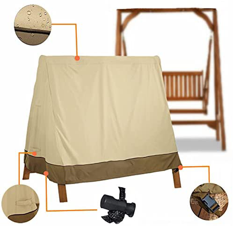 Outdoor Swing Cover A Frame 420D Waterproof Weather Protector Patio Porch Swing Cover for Garden Courtyard 72x67x55 Inch Beige Home & Garden > Lawn & Garden > Outdoor Living > Porch Swings Aurragiy   
