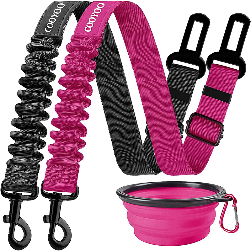 COOYOO Dog Seat Belt,2 Packs Retractable Dog Car Seatbelts Adjustable Pet Seat Belt for Vehicle Nylon Pet Safety Seat Belts Heavy Duty & Elastic & Durable Car Harness for Dogs Animals & Pet Supplies > Pet Supplies > Dog Supplies COOYOO Set 6-Black+Rose Red  