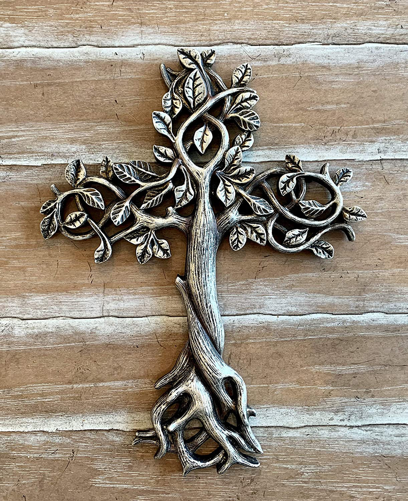 Old River Outdoors Tree of Life Wall Cross 11 1/2" - Decorative Spiritual Art Sculpture Antique Silver Finish Home & Garden > Decor > Artwork > Sculptures & Statues Old River Outdoors   