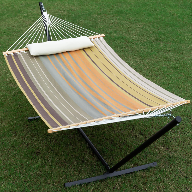 Gafete Waterproof 2 Person Hammock with Stand Included Heavy Duty Textilene Double Hammock with Pillow for Outdoor, Max 475lbs Capacity, Quick Dry (Coffee) Home & Garden > Lawn & Garden > Outdoor Living > Hammocks gafete Coffee  