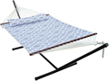 SUNLAX Hammock with Stand Included 12.5FT Portable Steel Stand and Spreader Bar, Detachable Pillow, Quilted Fabric Swing, Blue and Aqua Stripes Home & Garden > Lawn & Garden > Outdoor Living > Hammocks SUNLAX Grey Hammock with Stand 