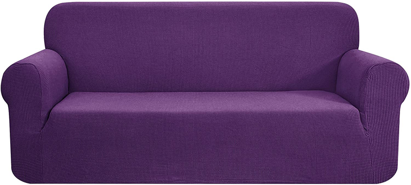 CHUN YI Stretch Sofa Slipcover 1-Piece Couch Cover, 3 Seater Coat Soft With Elastic, Checks Spandex Jacquard Fabric, Large, Black Home & Garden > Decor > Chair & Sofa Cushions CHUN YI Violet Large 