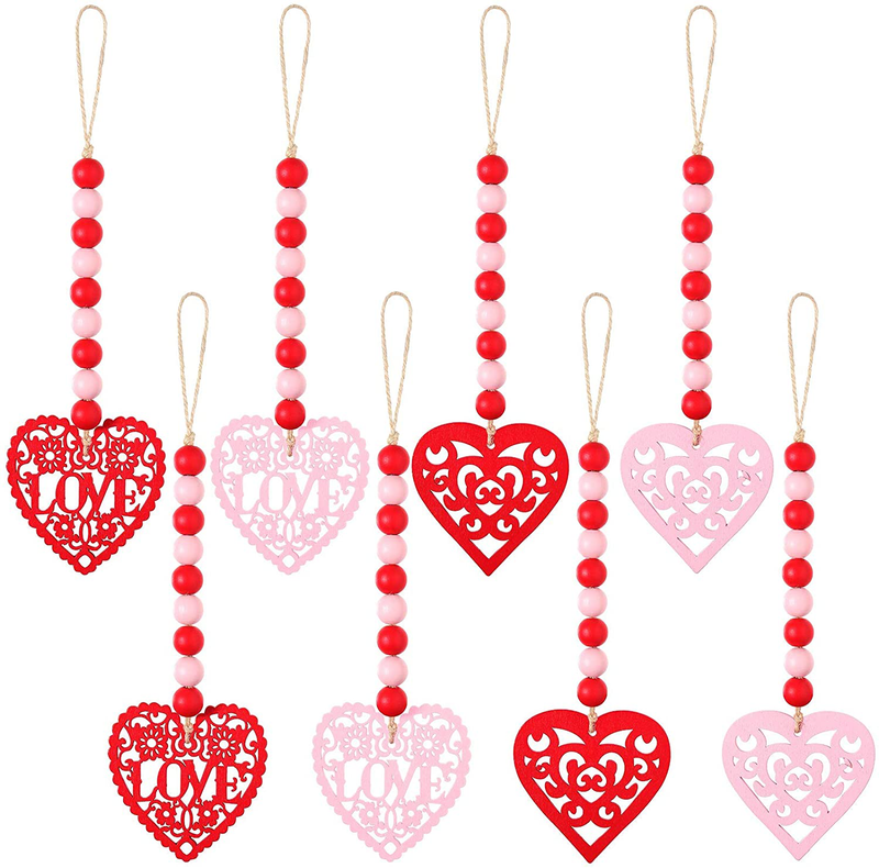 Jetec 8 Pieces Valentine'S Day Wooden Bead Heart Garlands Wall Hanging Beads Garlands Rustic Farmhouse Beads Ornaments for Holiday Anniversary Parties Decoration (Pink, Rose Red, Purple, Red) Home & Garden > Decor > Seasonal & Holiday Decorations Jetec Pink, Red  