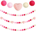 Tatuo 3 Pieces Valentine'S Day Wool Felt Ball Garland 6.56 Ft Valentines Pom Pom Garland Banner Felt Heart Hanging Garland for Valentine'S Day Wall Indoor Outdoor Home Party Supplies Arts & Entertainment > Party & Celebration > Party Supplies Tatuo Eye-catching Colors  
