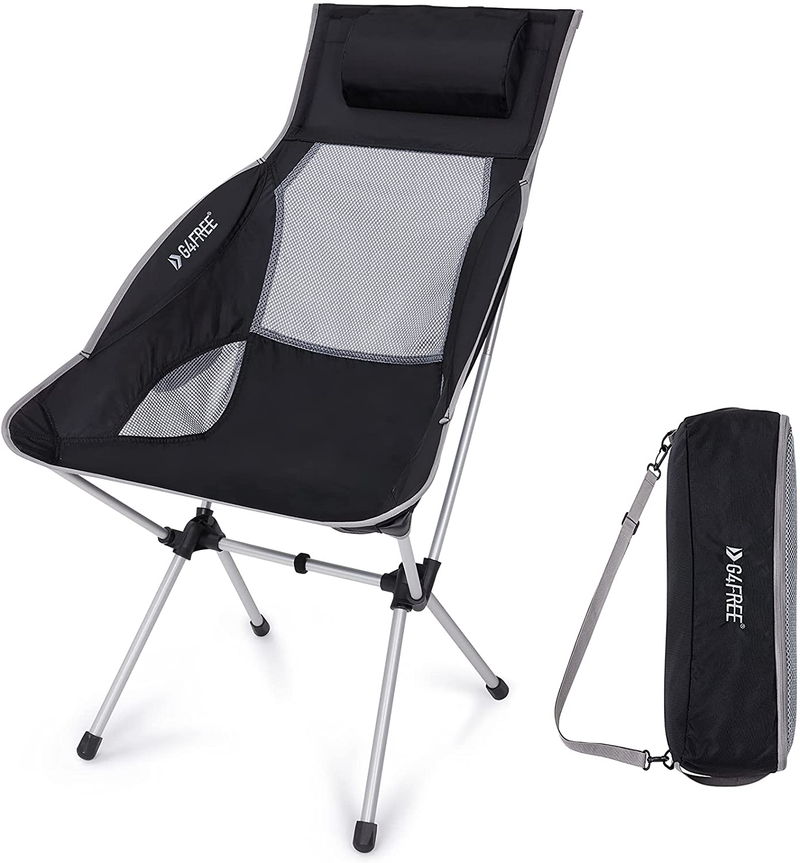 G4Free Folding Camping Chair, High Back Lightweight Camp Chair with Removable Pillow, Side Pocket & Carry Bag, Compact & Heavy Duty 300Lbs for Outdoor, Picnic, Festival, Hiking, Backpacking Sporting Goods > Outdoor Recreation > Camping & Hiking > Camp Furniture G4Free Grey  