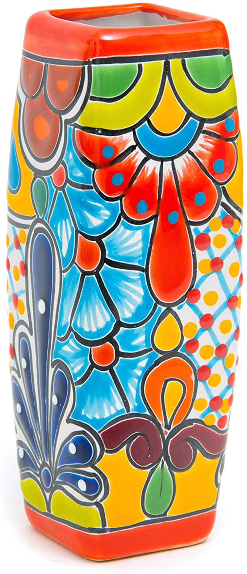 Enchanted Talavera Mexican Ceramic Pottery Flower Vase Handmade Floral Pattern Centerpiece Flower Pot (Cobalt) Home & Garden > Decor > Vases Enchanted Talavera Red  