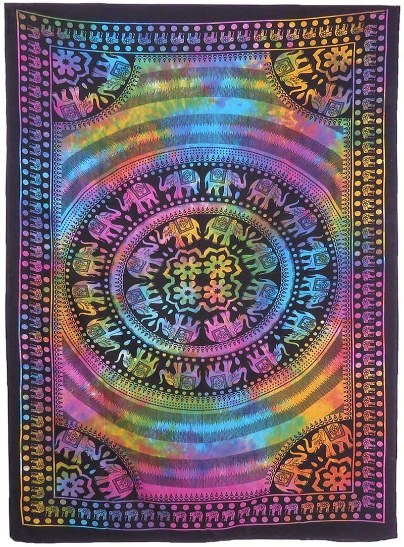 Jaipur Handloom Colorful Elephant Hippie Hippy Tapestry Wall Hanging Throw Tie Dye Hippie Hippy Boho Bohemian Tye Die Hand-loomed Window Doorway Door Curtain Home & Garden > Decor > Artwork > Decorative Tapestries Jaipur Handloom Multi Color ( 30 X 40 inches approx ) 
