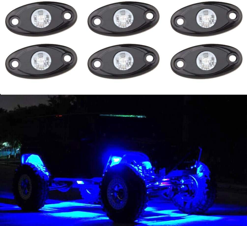 SUNPIE Blue LED Rock Lights Kits with 6 pods Lights for JEEP Off Road Truck Car ATV SUV Motorcycle Under Body Glow Light Lamp Trail Fender Lighting (Blue)  SUNPIE Blue  
