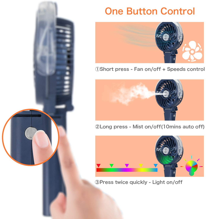 Handheld Misting Fan Personal Facial Steamer Fan -Rechargeable Battery Operated, Portable Foldable Travel Fan with Cooling Humidifier and Colorful Nightlight for Camping, Hiking, Outdoor (Blue) Sporting Goods > Outdoor Recreation > Camping & Hiking > Tent Accessories COMLIFE   