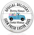 CYPREWOOD Easter Eggs and Blue Truck Wooden Front Door Sign, 16" Farmhouse Wood Easter Hanging Decorations, Rustic Home Decor for Front Door, Wreaths, Porch Home & Garden > Decor > Seasonal & Holiday Decorations CYPREWOOD Easter Egg & Blue Truck  