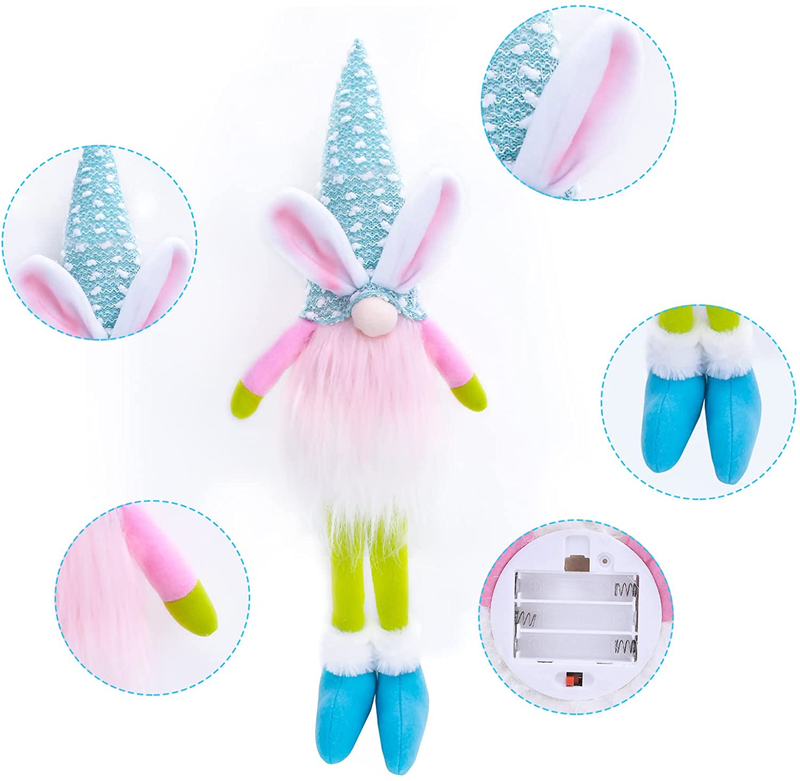Easter Decorations,2Pcs Easter Ornaments Decor for Home,Spring Gnome Plush LED Lights Indoor,12.2 Inch,Gifts for Kids/Women/Men/Girlfriend