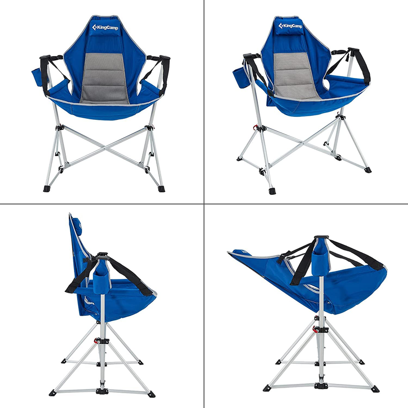 Kingcamp Camping Chair Folding Aluminum Alloy Foldable Hammock Chair Rocking Chair Swing Recliner with Pillow for Travel Lawn Beach Picnic - Blue