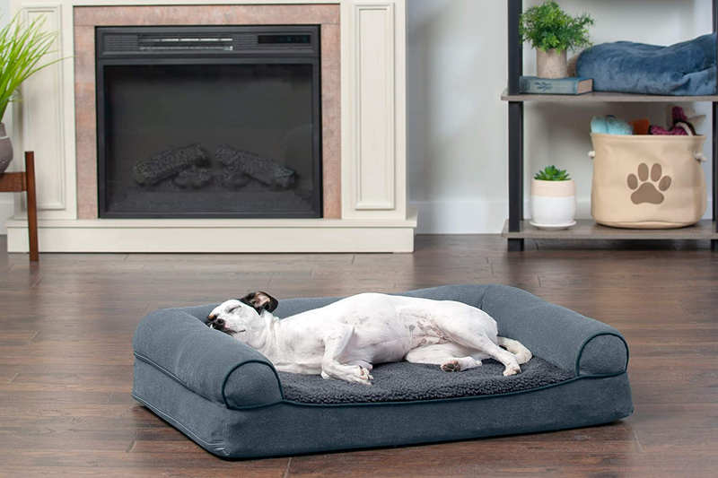 Furhaven Pet Bed for Dogs and Cats - Sherpa and Chenille Sofa-Style Egg Crate Orthopedic Dog Bed, Removable Machine Washable Cover - Orion Blue, Medium Animals & Pet Supplies > Pet Supplies > Dog Supplies > Dog Beds Furhaven   