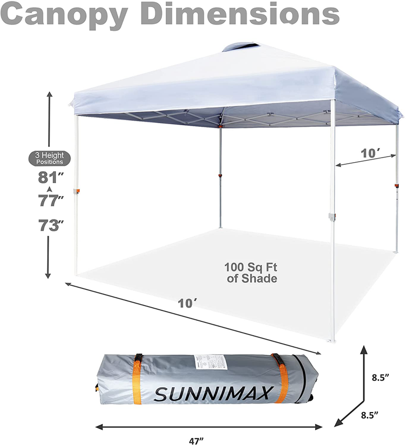 SUNNIMAX 10x10 Pop up Canopy Tent, Patio Instant Gazebo & Outdoor Sun Shelter with Waterproof Roof Wheeled Carrying Bag, Bonus 4 Weight Bags– (White) Home & Garden > Lawn & Garden > Outdoor Living > Outdoor Structures > Canopies & Gazebos SUNNIMAX SOTRE   