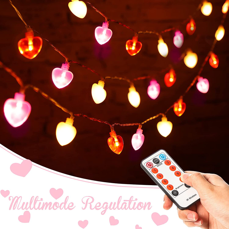 Frienda 40 Leds Valentines Day Heart String Light, 3D Pink Heart Battery Powered 8 Modes String Lights, Romantic Home Decoration for Mother'S, Wedding, Valentines Day, Birthday (Pink, Red, White) Home & Garden > Decor > Seasonal & Holiday Decorations Frienda   