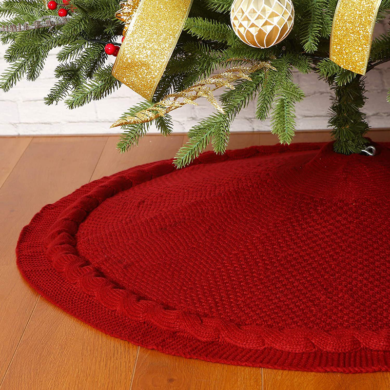 Sattiyrch Christmas Tree Skirt, 48 inches Luxury Cable Knit Knitted Thick Rustic Xmas Holiday Decoration, Burgundy (1) Home & Garden > Decor > Seasonal & Holiday Decorations > Christmas Tree Skirts Sattiyrch Burgundy 36" 